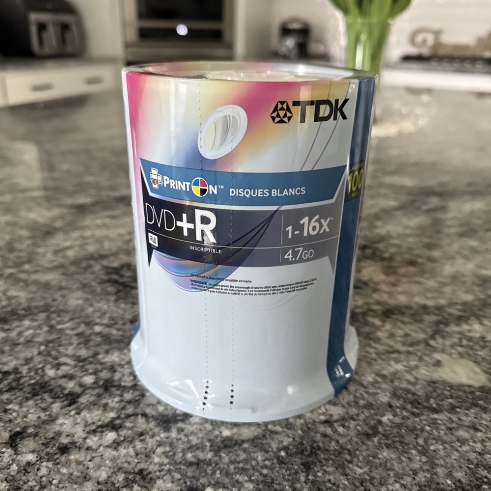 TDK DVD+R 1-16x Print On White Media Discs 100 Pack Spindle 4.7GB NEW #25